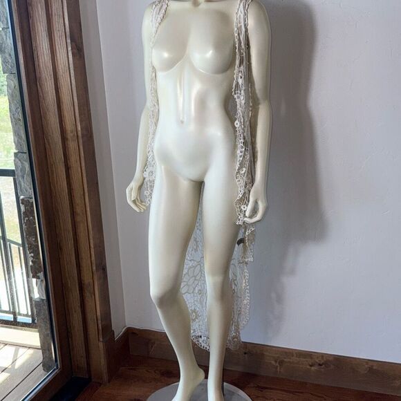 Vintage Cecico White Boho Sleeveless Lace Duster Size Medium - Picture 15 of 16